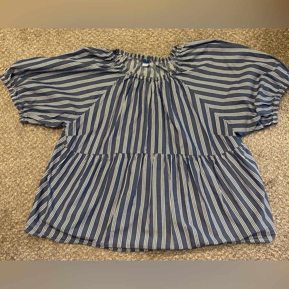 Old Navy Blue and White Smocked Blouse